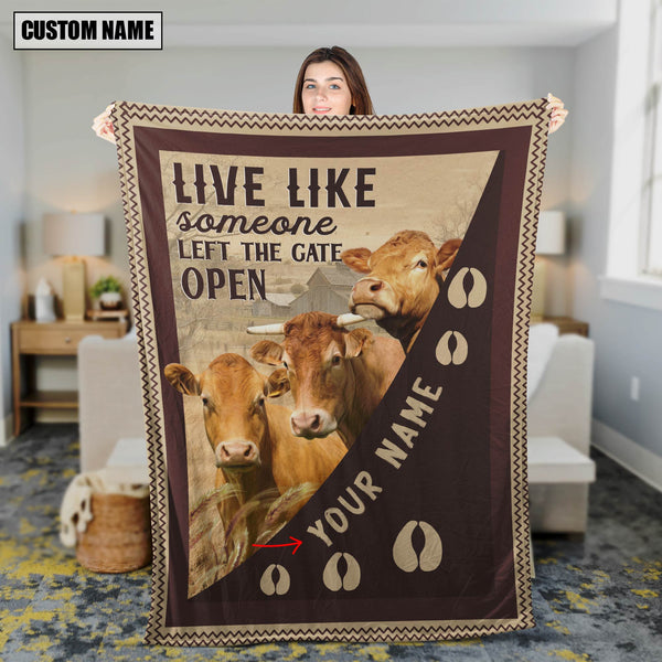 Joycorners Personalized Limousin Live Like Someone Left The Gate Open Blanket