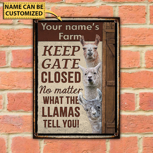 Joycorners Customized Name LLAMA LOVERS KEEP GATE CLOSED All Printed 3D Metal Sign