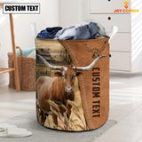 Joycorners TX Longhorn Brown Farm Custom Name Laundry Basket