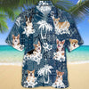 Joycorners Welsh Corgi Hawaiian Tropical Plants Pattern Blue And White All Over Printed 3D Hawaiian Shirt