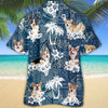 Joycorners Welsh Corgi Hawaiian Tropical Plants Pattern Blue And White All Over Printed 3D Hawaiian Shirt