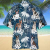 Joycorners Boston Terrier Hawaiian Tropical Plants Pattern Blue And White All Over Printed 3D Hawaiian Shirt