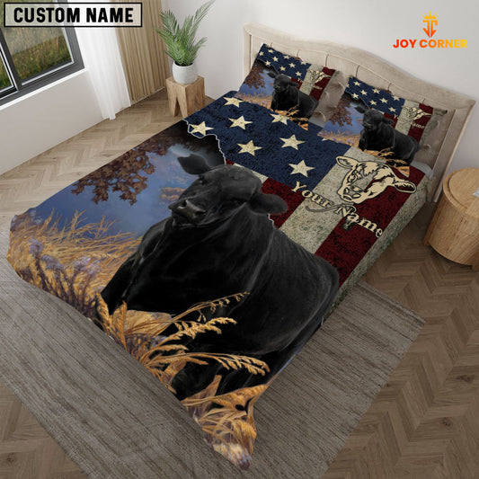 JoyCorners Black Angus America Customized Name 3D Bedding Set