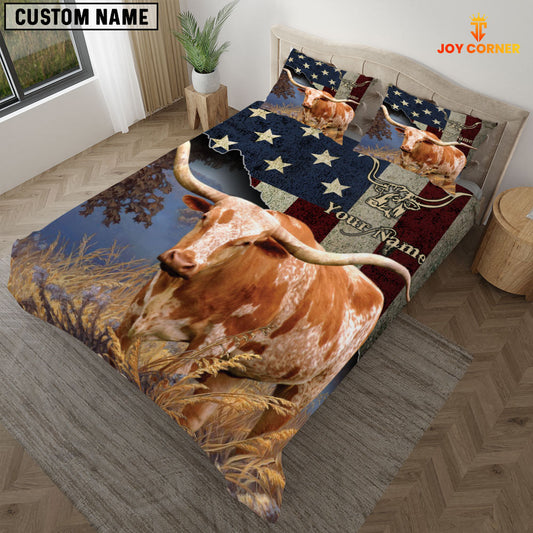 JoyCorners Texas Longhorn America Customized Name 3D Bedding Set