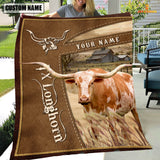 Joycorners Personalized Name Texas Longhorn Farm Leather Brown Blanket