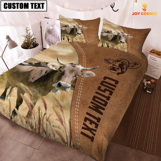 Joycorners Custom Name Brown Swiss Cattle Brown Bedding Set