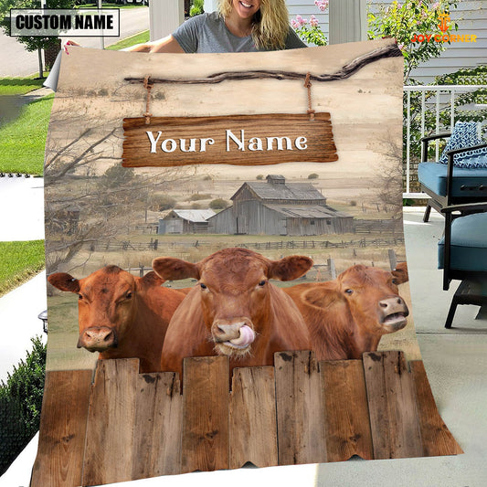 Joycorners Personalized Name Red Angus Wooden Pattern Blanket
