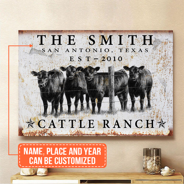 Joycorners Personalized Black Angus Cattle 2 Ranch Canvas