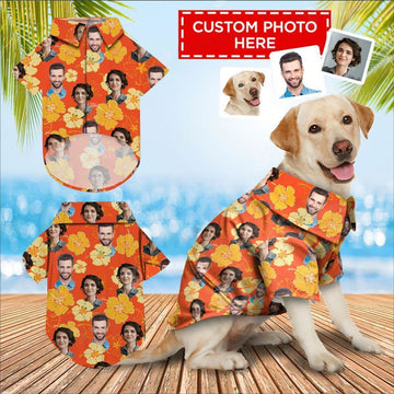 Joycorners Personalized Photos Flowers Orange All Over Printed 3D Dog Hawaiian shirt