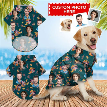 Joycorners Personalized Photos Tropical Plants green All Over Printed 3D Dog Hawaiian shirt