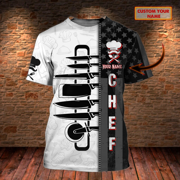 CHEF - Personalized Name 3D B&W All Over Printed Shirt