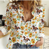 Joycorners Sunflower Pattern Horse Casual Shirt