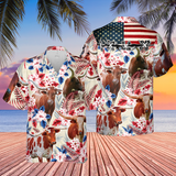 Joycorners Longhorn Cattle American Flag Hawaiian Flowers All Over Printed 3D Hawaiian Shirt