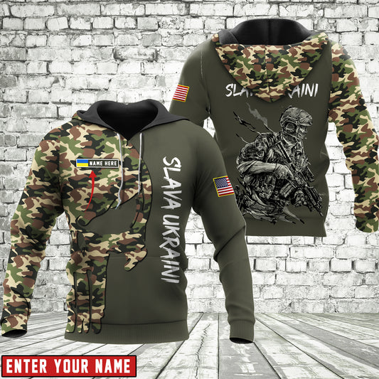 Joycorners Personalized Name USA Stand With Ukraine Slava Ukraini Hoodie Camouflage Support All Over Printed 3D Shirts