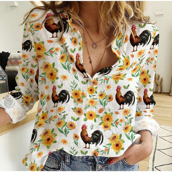 Joycorners Sunflower Pattern Chicken Casual Shirt