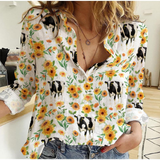 Joycorners Sunflower Pattern holstein friesian Cattle Casual Shirt