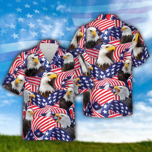 Joycorners Happy Independence Day Eagles United States Flag All 3D Printed Hawaiian shirt