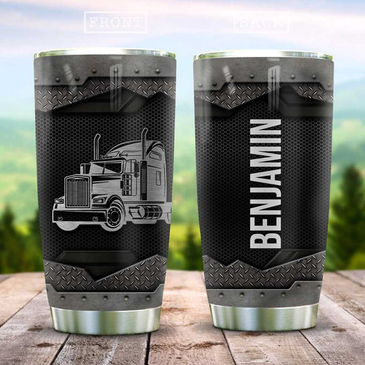Joy corners Metal Style Trucker Driver Personalized KD2 Custom Personalized Tumbler YR53458