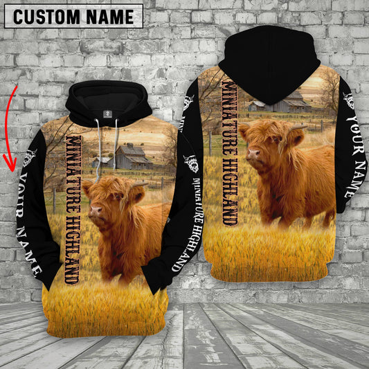 Joycorners Personalized Name Miniature Highland On The Farm All Over Printed 3D Hoodie