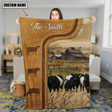 Joycorners Personalized Name Belted Galloway Cattle In Field Farmhouse Blanket