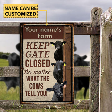 Joycorners Customized Name BLACK ANGUS CATTLE LOVERS KEEP GATE CLOSED All Printed 3D Metal Sign