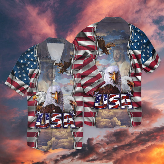 Joycorners United States Independence Day Eagles God Blessing All 3D Printed Hawaiian shirt