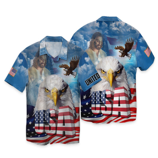 Joycorners United States Independence Day Eagles God Blessing Blue Sky All 3D Printed Hawaiian shirt