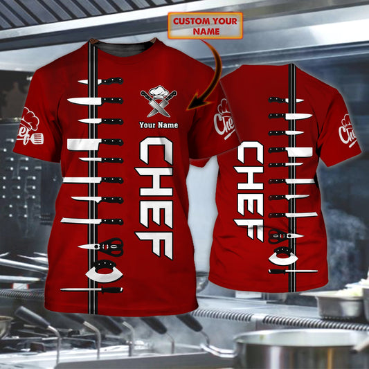 CHEF - Personalized Name 3D Red 01 All Over Printed Shirt