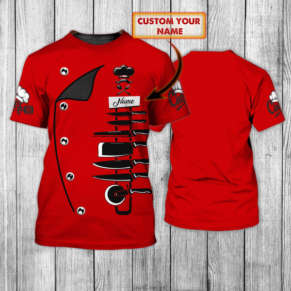 CHEF - Personalized Name 3D Red 02 All Over Printed Shirt