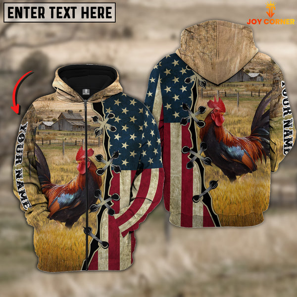 Joycorners Chicken On Farms Custom Name American Flag 3D Shirt