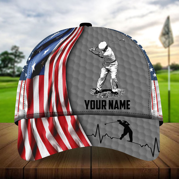 Joycorners Premium American Flag Old Man Plays Golf, Golf Hats Multicolored Personalized 3D Design All Over Printed