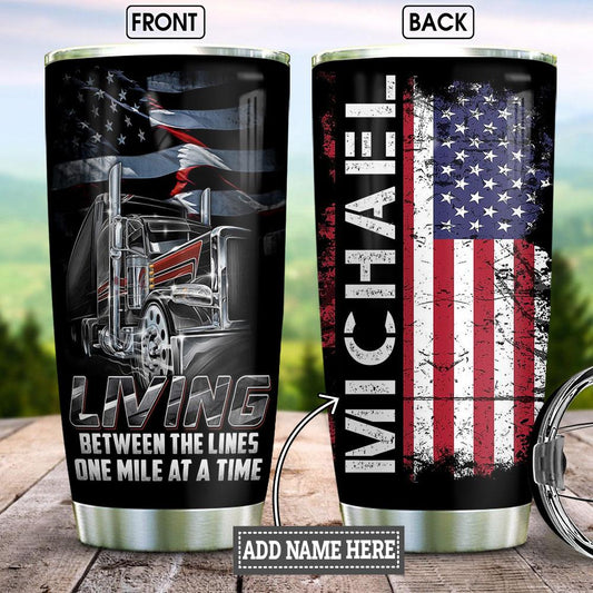 Joy corners Personalized American Flag Trucker Custom Personalized Tumbler BQ52970