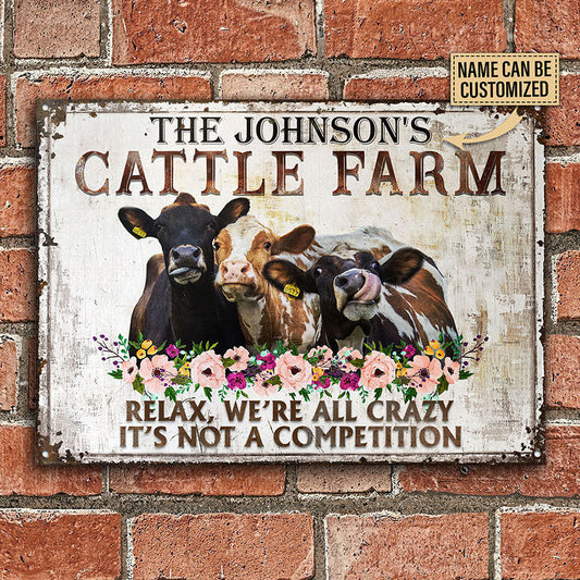 Joycorners Customized Name Cattle Farm Relax, We're All Crazy It's Not A Competition All Printed 3D Metal Sign