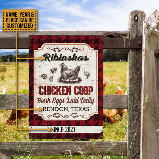 Joycorners Personalized Chick Chicken Coop Fresh Eggs Laid Daily All Printed 3D Metal Sign