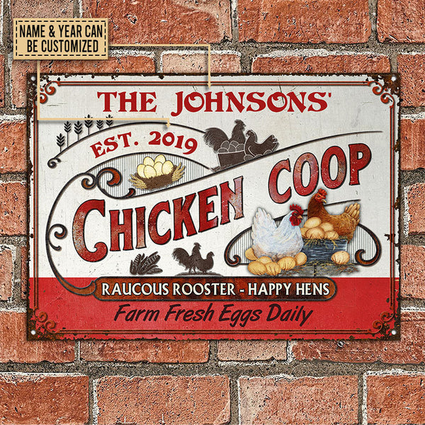Joycorners Personalized Chicken Coop Fresh Eggs Daily Red White All Printed 3D Metal Sign