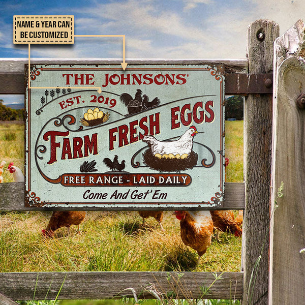 Joycorners Personalized Chicken Fresh Eggs Come And Get 'Em All Printed 3D Metal Sign