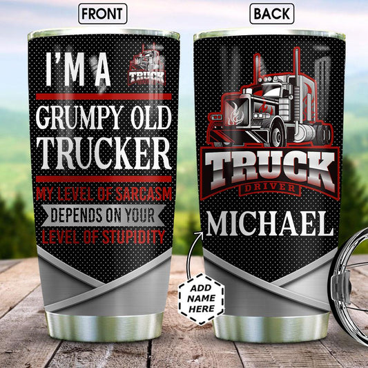 Joy corners Personalized Grumpy Old Trucker Custom Personalized Tumbler TK35154