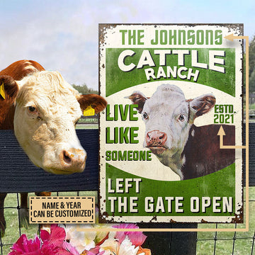 Joycorners Personalized Cattle Ranch Hereford Cattle Left the Gate Open All Printed 3D Metal Sign