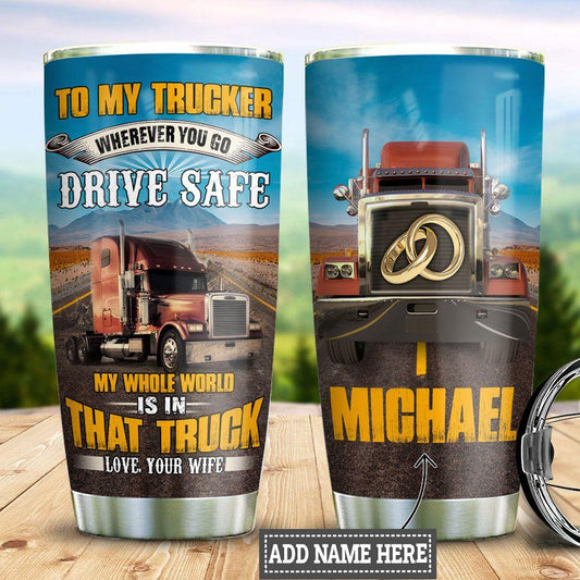 Joy corners Personalized Pink Wife To Trucker Husband Custom Personalized Tumbler NH5225