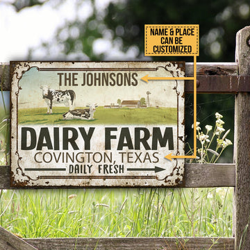 Joycorners Customized Name Cattle Farm Dairy Farm Convington Texas Daily Fresh All Printed 3D Metal Sign