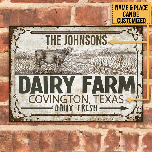 Joycorners Customized Name Vintage Dairy Farm Daily Fresh All Printed 3D Metal Sign