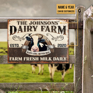 Joycorners Customized Name Dairy Farm Fresh Milk Daily All Printed 3D Metal Sign