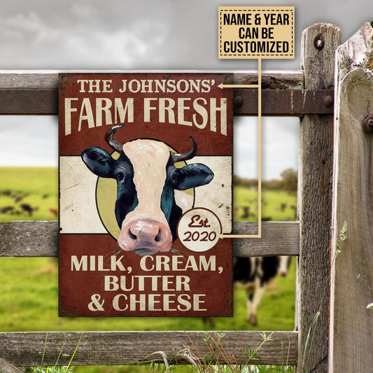 Joycorners Customized Name Farm Fresh Milk Cream Butte Cheese All Printed 3D Metal Sign