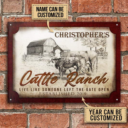 Joycorners Customized Name Cattle Farm Cattle Ranch Live Like Someone Left The Gate Open Printed 3D Metal Sign