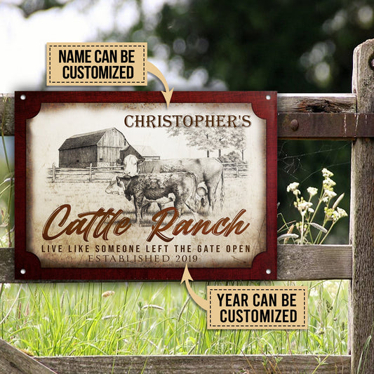 Joycorners Customized Name Cattle Farm Cattle Ranch Live Like Someone Left The Gate Open Printed 3D Metal Sign