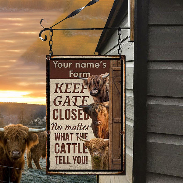Joycorners Customized Name HIGHLAND CATTLE LOVERS KEEP GATE CLOSED All Printed 3D Metal Sign