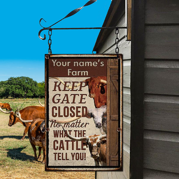Joycorners Customized Name TX LONGHORN CATTLE LOVERS KEEP GATE CLOSED All Printed 3D Metal Sign