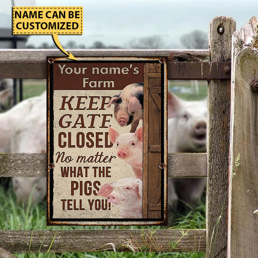 Joycorners Customized Name PIG LOVERS KEEP GATE CLOSED All Printed 3D Metal Sign