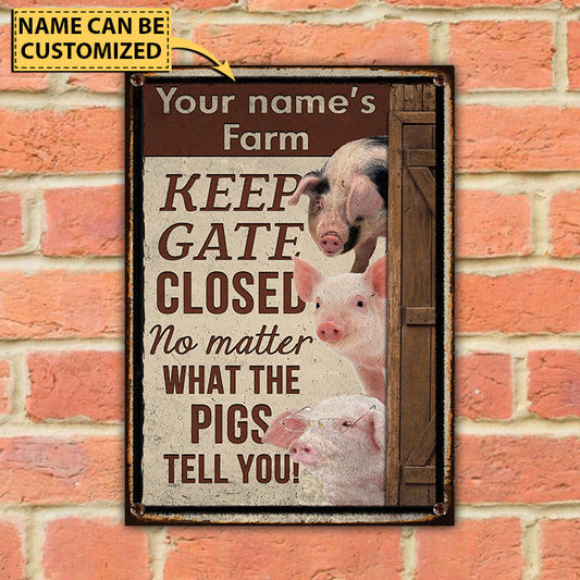 Joycorners Customized Name PIG LOVERS KEEP GATE CLOSED All Printed 3D Metal Sign