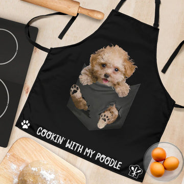 Joycorners Poodle In The Pocket Black All Over Printed 3D Apron